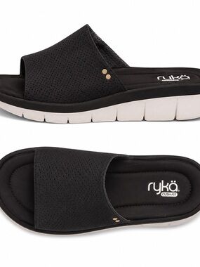 Ryka Ellie Women’s Slide Sandals Black Cush-Fit Comfort Synthetic Size 11W